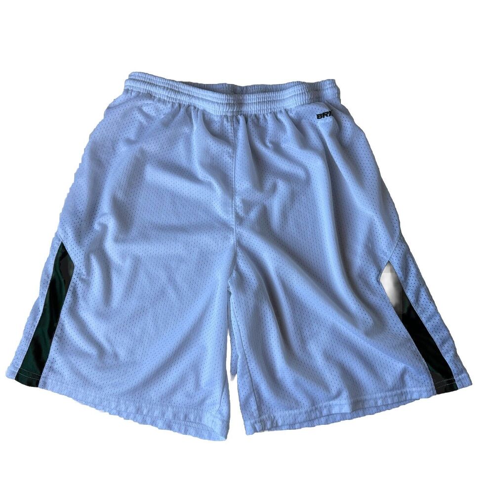 BRINE REIGN ON White With Green Accents Drawstring Athletic Shorts Small ?